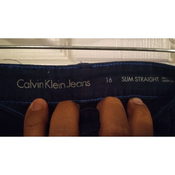 Calvin Klein Women's Dark Blue Slim Straight Fit Jeans Size 16 - Picture 3 of 6